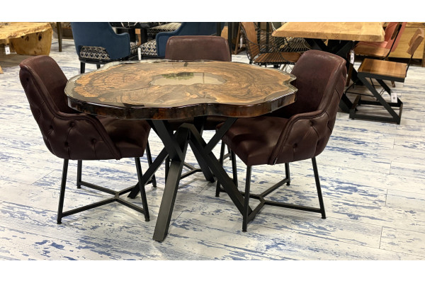  Table En Époxy Sapin Et Noyer (125*125)