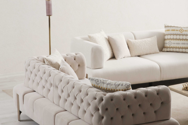 Cratos Antik Ayaklı Yatak Mekanizmalı Kapitoneli Üçlü Koltuk