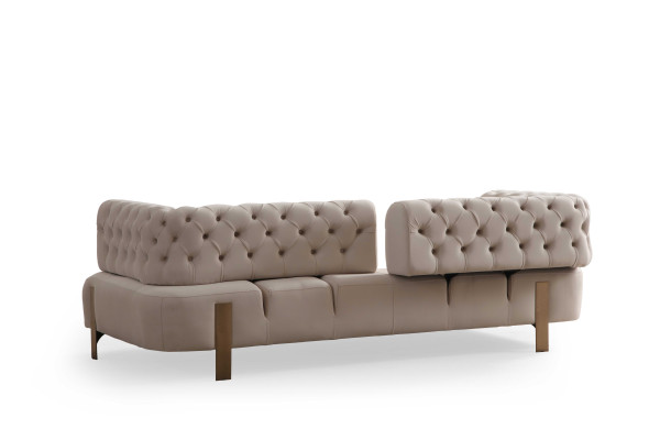 Cratos Antik Ayaklı Yatak Mekanizmalı Kapitoneli Üçlü Koltuk